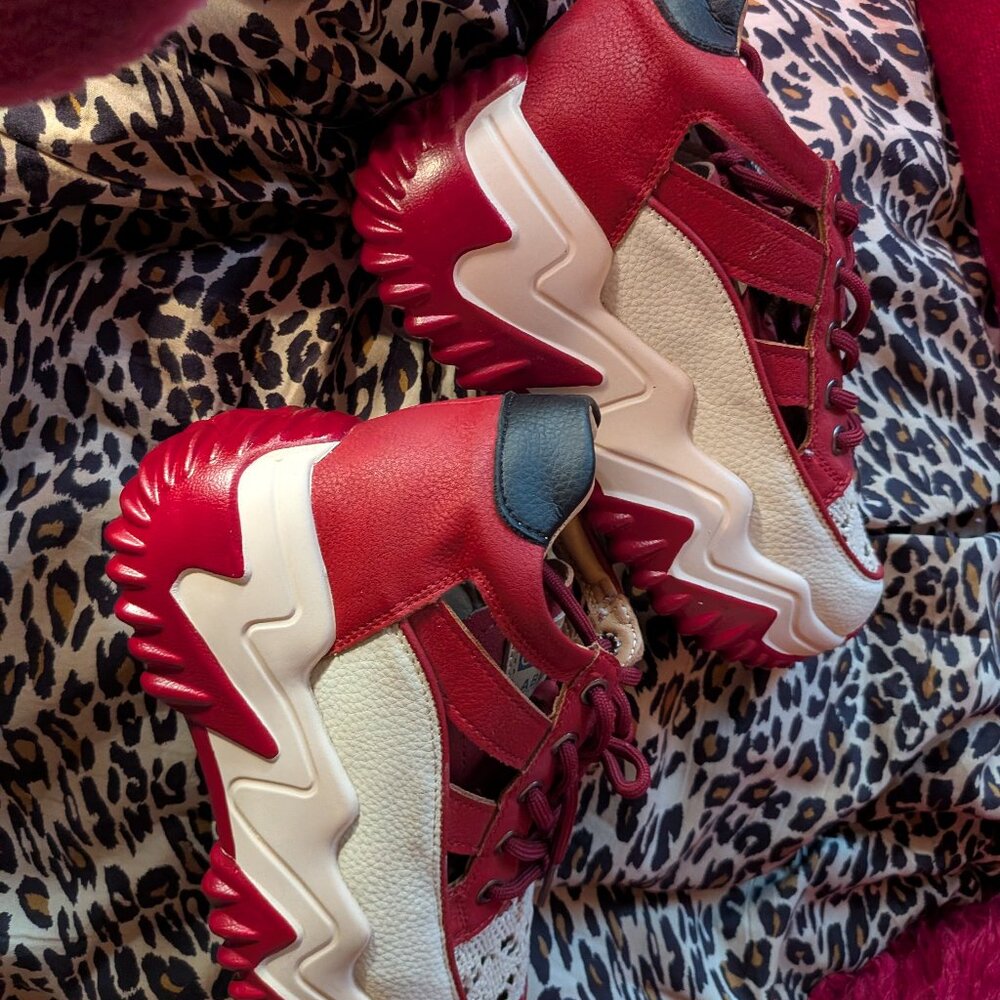red and tan platform shoes